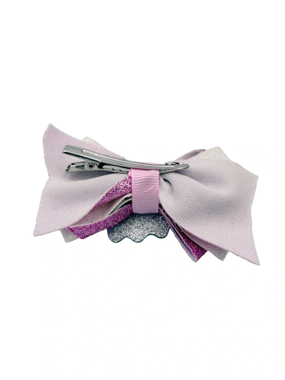 Glitter Ghost Bow Hair Clips - Pink, White & Silver